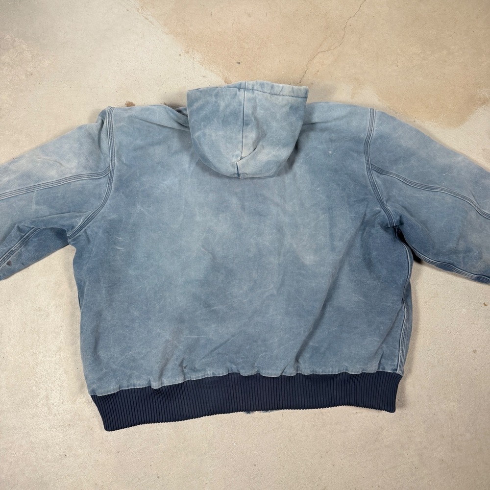 ultra faded vintage Carhartt Washed Duck blanket Lined Hooded Jacket J04 NVY 3XL - Picture 5 of 8